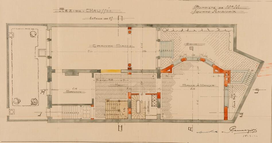 Ambiorixsquare 12 en 13, grondplan van de benedenverdieping, SAB/OW 27684 (1922).