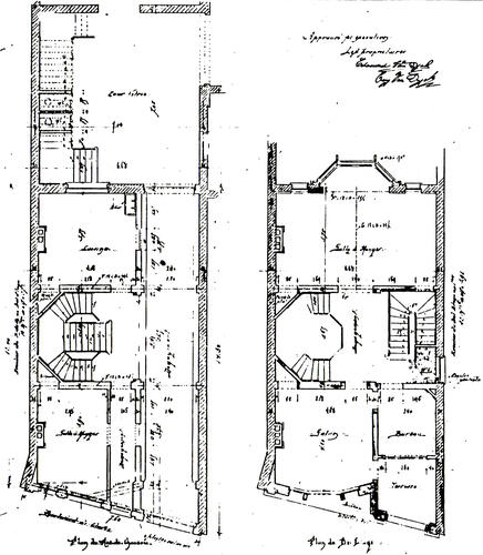 Boulevard Clovis 85-87, projet de 1900, plans des rez-de-chaussée et premier étage (© Architecture Archive – Sint-Lukasarchief).