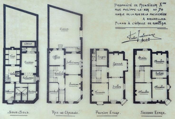 Filips de Goedestraat 70, plattegrond van het terrein ([i]Album de la Maison Moderne[/i], reeks VIII, [1908], pl. XXXI).