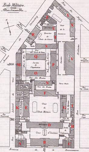 Overzichtsplan van de Militaire School kort voor 1914 (archief van de Koninklijke Militaire School).