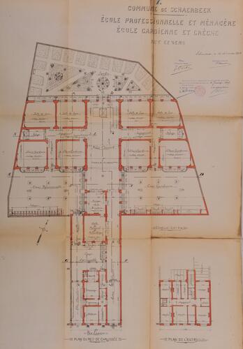 Rue Général Eenens 66, Institut Frans Fischer, plan du rez-de-chaussée, ACS/TP École Frans Fischer (1916).