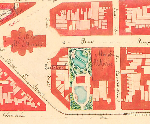Detail uit [i]Plan de la commune de Schaerbeek 1870[/i] met aanduiding van de Ville Eenens, het toekomstige Huis der Kunsten (Nationaal Geografisch Instituut).