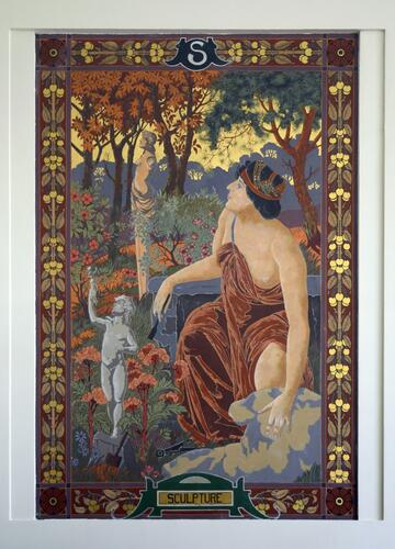 Ernest Renanlaan 10-14, Atheneum Fernand Blum, muurschildering met een allegorie van de beelhouwkunst in de bibliotheek (foto 2013).