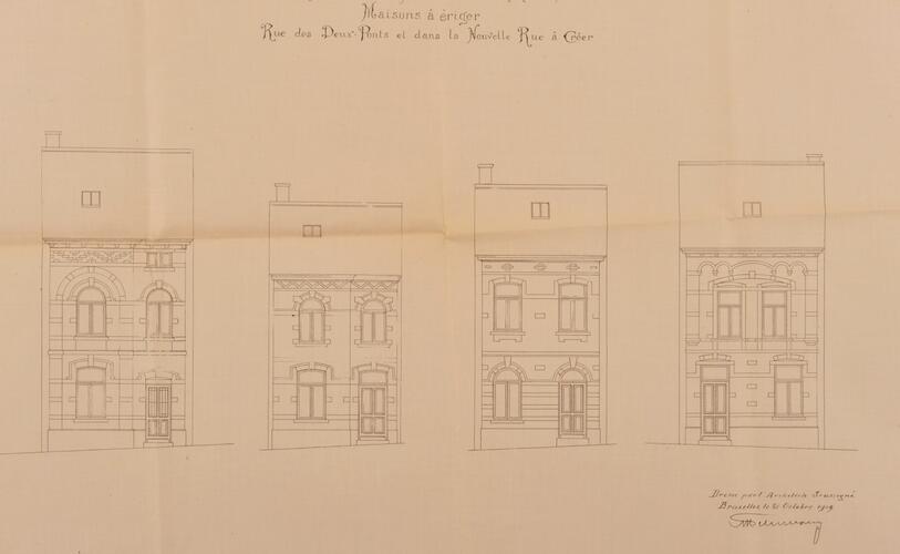 Rue des Artisans, types de façades pour maisons ouvrières, ACI/Urb. 25-/ (1910).