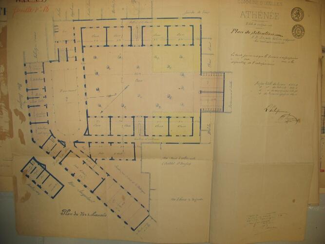 Rue de l’Athénée 17, Athénée royal d’Ixelles, plan du rez-de-chaussée, ACI/TP 32, farde n° 172 [i]Athénée royal d’Ixelles[/i] (1883).