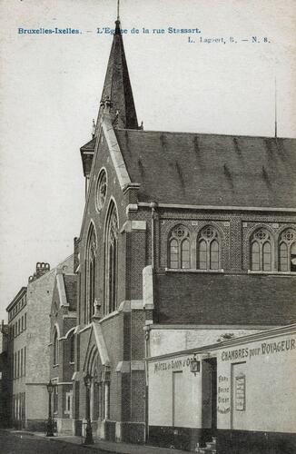 Rue de Stassart 16-18, l’église vers 1900 (Collection de Dexia Banque)