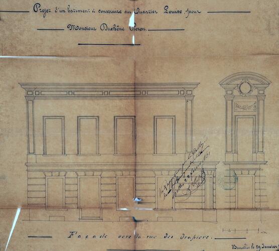 Rue des Drapiers 31, élévation de la façade rue des Drapiers, ACI/Urb. 102-31-33 (1861).