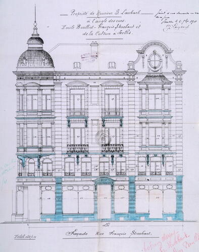 Rue Émile Bouilliot 3-1 – rue Franz Merjay 60, façade vers le square Léon Jacquet, ACI/Urb. 110-1 (1911).