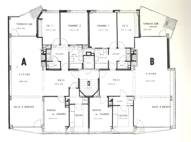 Ernestinelaan 9-11, plan van een typeverdieping ([i]La Maison[/i], 2, 1962, p. 65).