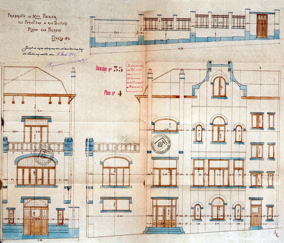 Rue Forestière 20 – rue Buchholtz 2, <a href='/fr/glossary/183' class='info'>élévations<span>Dessin à l'échelle d'une des faces verticales d’un édifice. Par extension, façade d'un bâtiment ou ensemble de ses façades.</span></a>, ACI/Urb. 131-20 (1906).