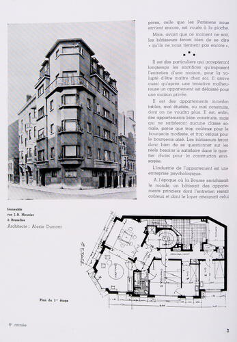 Jean-Baptiste Meunierstraat 44, gevel en grondplan van eerste verdieping ([i]Clarté[/i], 1935, p. 2).
