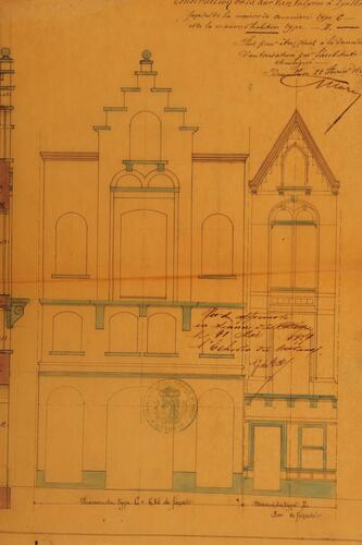 Rue J. Van Volsem 43-41 et 39, élévation, plan de l’architecte E. Allard, ACI/Urb. 179-27-43 (1878).