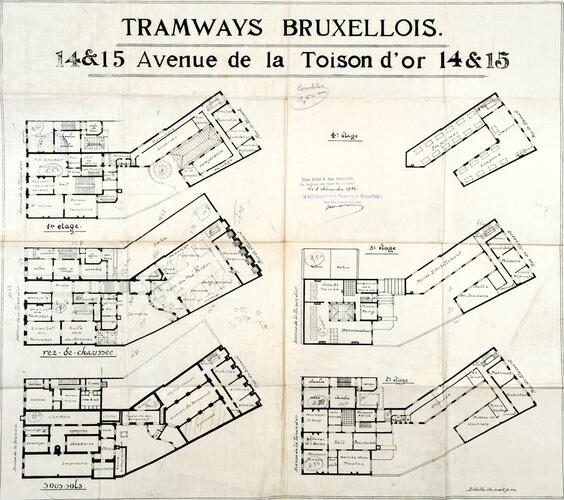Guldenvlieslaan 14 en 15-15a-15b, grondplannen van ‘les Tramways Bruxellois’, verbouwingswerken in 1926, GAE/DS 286-14-15 (1926).