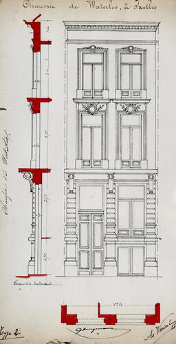 Chaussée de Waterloo 395-393, élévation d’une façade de type II, ACI/Urb. 315-393 (1877).