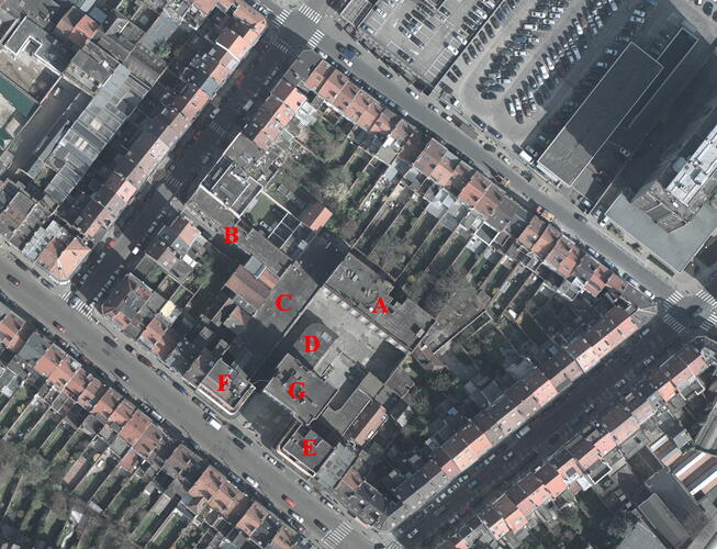 Waterloosesteenweg 496 tot 496N, luchtfoto van het complex (Brussels UrbIS ® © - Distributie: C.I.B.G. Kunstlaan 20, 1000 Brussel).