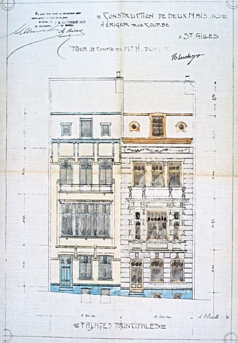 Rue Arthur Diderich 23-25, <a href='/fr/glossary/183' class='info'>élévations<span>Dessin à l'échelle d'une des faces verticales d’un édifice. Par extension, façade d'un bâtiment ou ensemble de ses façades.</span></a>, ACSG/Urb. 294 (1910).