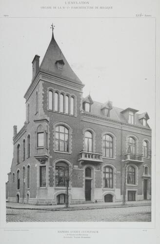Avenue Édouard Ducpétiaux 90, 92 et rue Henri Wafelaerts 1, 1895, arch. Valère Dumortier ([i]L’Émulation[/i], 1900, pl. 26).