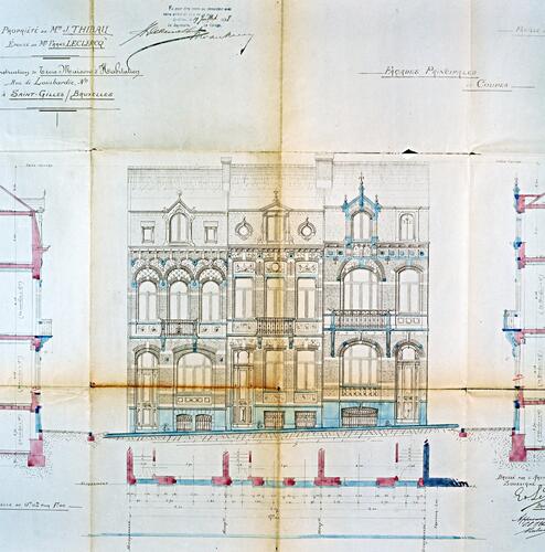 Rue de Lombardie 6, 8 et 10, <a href='/fr/glossary/183' class='info'>élévations<span>Dessin à l'échelle d'une des faces verticales d’un édifice. Par extension, façade d'un bâtiment ou ensemble de ses façades.</span></a>, ACSG/Urb. 1330 (1898).
