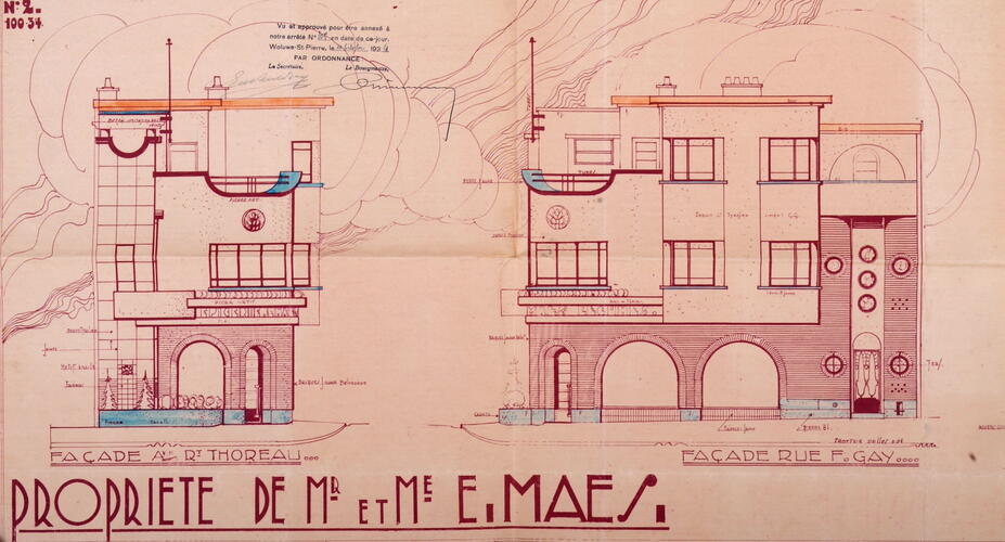 Rue François Gay 190-192, <a href='/fr/glossary/183' class='info'>élévations<span>Dessin à l'échelle d'une des faces verticales d’un édifice. Par extension, façade d'un bâtiment ou ensemble de ses façades.</span></a>, ACWSP/Urb. 305 (1934).