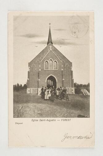 De tijdelijke Sint-Augustinuskerk gebouwd door architect Edouard Ramaekers in 1900 in de Sint-Augustinuslaan, sd (ca. 1910), Verzameling Belfius Bank © ARB-GOB.