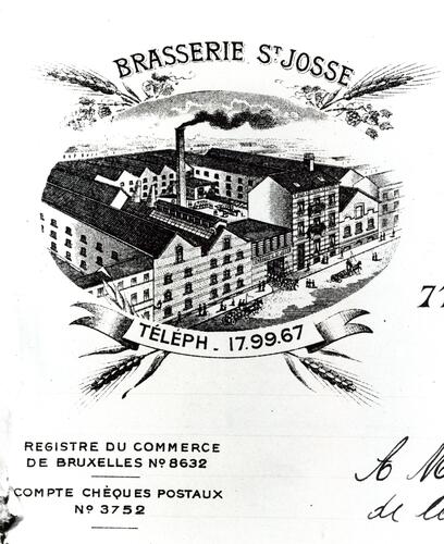 Rue des Deux-Tours 65-67, 71 à 75, Brasserie Aerts. En-tête de papier à lettre, présentant la situation au début du XXe s.