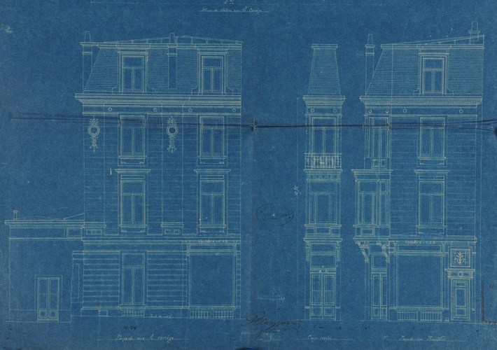 Franklinstraat 73, op de hoek met de Correggiostraat, ontwerp van de architecten Constant Bosmans en Henri Vandeveld, SAB/OW 11531 (1899-1902).