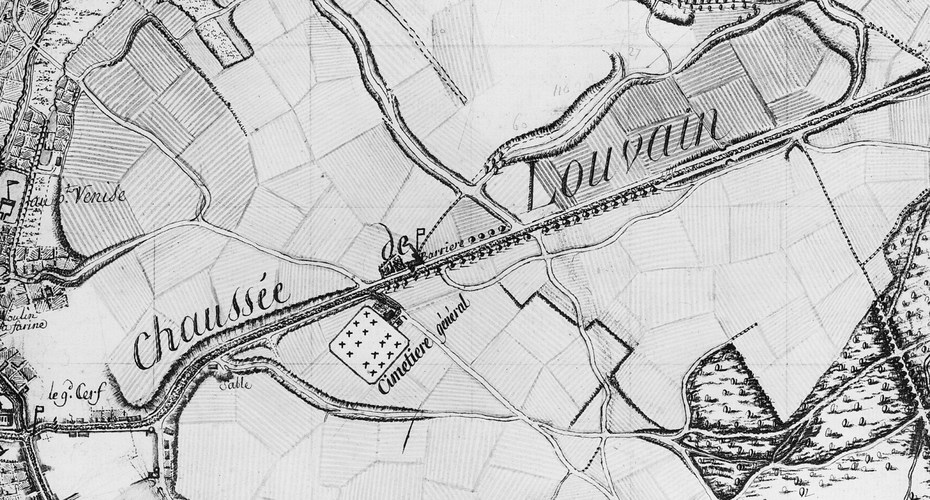 Leuvensesteenweg, detail van de [i]Carte de Bruxelles et ses environs[/i], opgesteld door G. de Wauthier rond 1821 (© Koninklijke Bibliotheek van België, Brussel, Kaarten en Plannen).