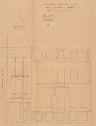 Maria-Louizasquare 49, huis in 1893 ontworpen voor Max Wolfers en in 1902 vergroot door architect Jules Brunfaut, vergrote opstand, SAB/OW 16323 (1902).