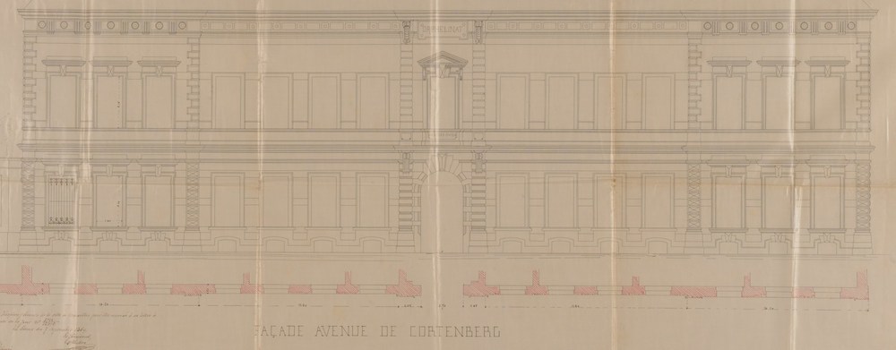 Avenue de Cortenberg 186, orphelinat de filles conçu par l’architecte Vanderrit, élévation, AVB/TP 9843 (1869). 