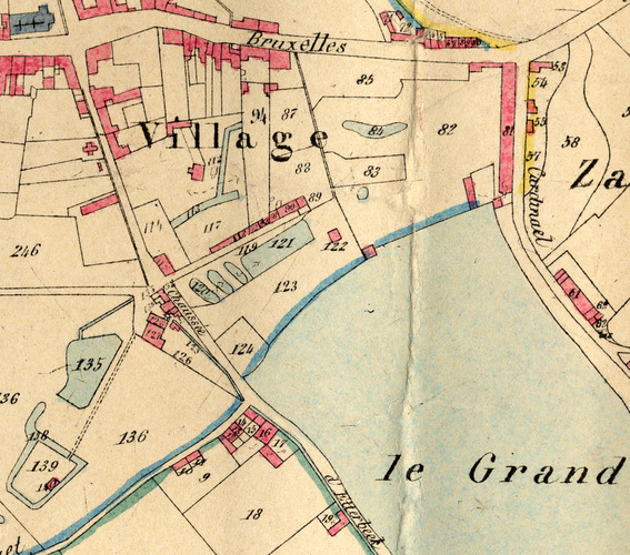 Le début de la chaussée d'Etterbeek en 1836, [i]Plan parcellaire de la commune de Saint-Josse-ten-Noode avec les mutations jusqu'en 1836[/i], Établissement géographique de Bruxelles (© KBR, Section Cartes et Plans).