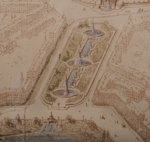 Palmerstonlaan, detail van het perspectief van de vernieuwing van het noord-oostelijk gedeelte van de Leopoldswijk, getekend door Gédéon Bordiau op 20.10.1875, SAB/PP 953.