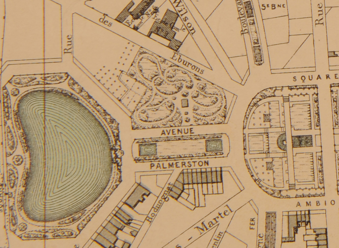 Palmerstonlaan en landgoed Van Hoorde, net voor zijn verdwijning, detail van het plan [i]Bruxelles et ses environs[/i], in 1894 opgesteld door het Institut cartographique militaire, AVB/TP 16767.