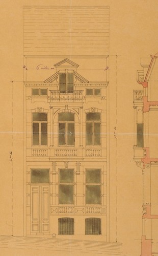 Stevinstraat 105 (gesloopt), ontworpen door architect G. Almain-De Hase, opstand, SAB/OW 22557 (1884).