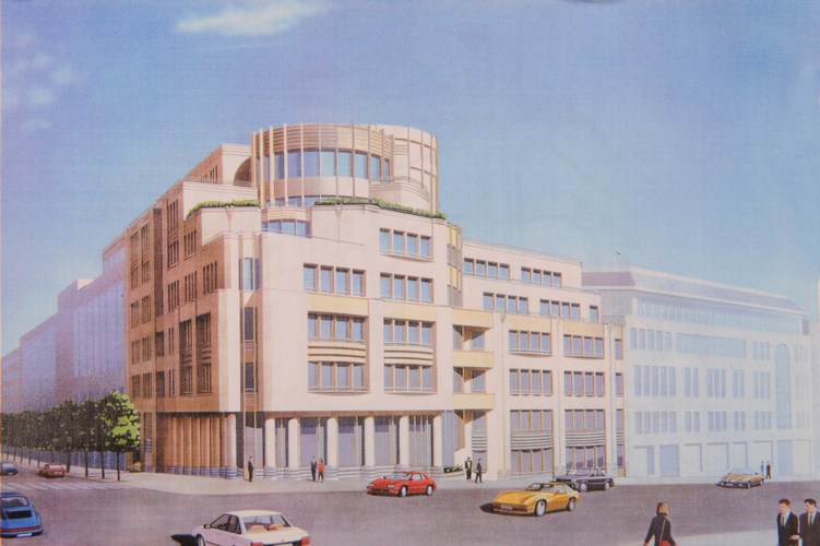 Kortenberglaan 30-36, op de hoek met de Stevinstraat, kantoorgebouw in 1992 ontworpen door het architectenbureau Stapels SPRL, perspectief, SAB/OW 97107 (1992).