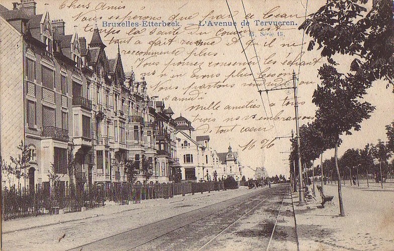Tervurenlaan, enfilade pare zijde naar Montgomerysquare, afgestempeld op 1913 (Verzameling Postkaarten Dexia Bank).