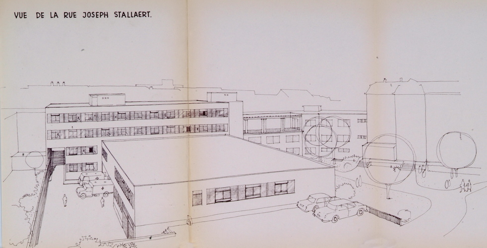 Edmond Picardstraat 18, voorontwerp voor nieuwe vleugel van het ziekenhuis, panoramisch overzicht, bureau Jacques WYBAUW, GAE/DS 106-18 (1964).