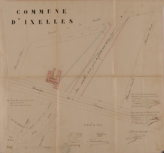 [i]Commune d’Ixelles. Plan vu pour être annexé à la délibération du Conseil communal d’Ixelles du 1er octobre 1877[/i], links, de afspanning [i]La Maison rouge[/i], GAE/OW 192.