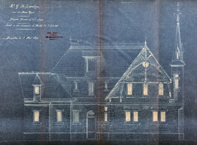 Koninklijke Prinsstraat 83, opstand van koetshuis met stallingen n.o.v. arch. Paul Saintenoy, GAE/DS 257-85 (1899).