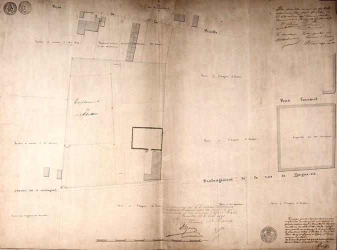 Verlenging van toenmalige [i]rue Gomand[/i], thans Van Aastraat, volgens plan van aanleg, GAE/OW 267 (1850).