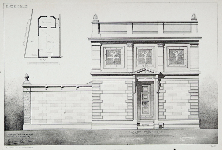 Washingtonstraat 28 en 30, atelier en woning van de kunstenaar Félix Rodberg, architect Henri Van Dievoet, 1889 ([i]L'Émulation[/i], 1893, pl. 11).