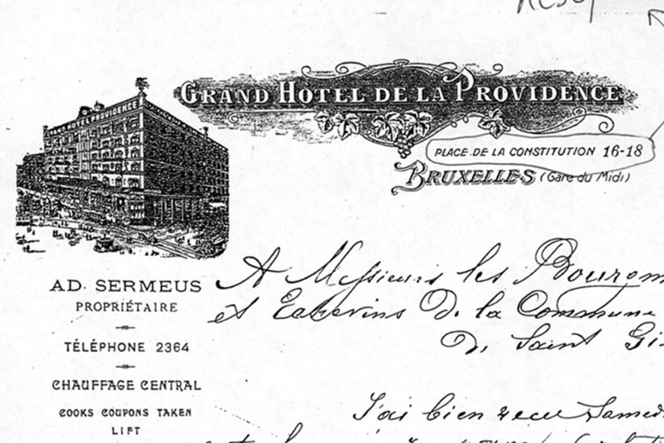 Argonnestraat 18, briefhood met voorstelling van vml. Hôtel de la Providence, GASG/Urb. 2031 (1900).