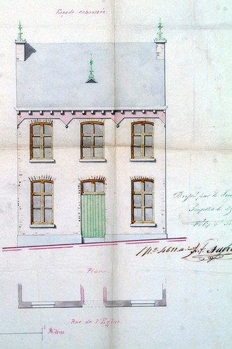 Rue de l'Eglise Saint-Gilles 26, élévation de la façade exhaussée, ACSG/Urb. 422 (1851).