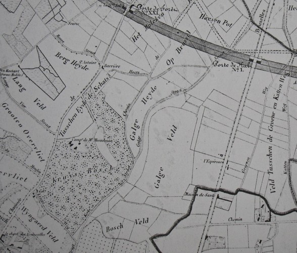 Zone du futur parc Jupiter, anc. connue comme [i] Galgeheyde[/i], détail de la carte Vanderstraeten, 1843, ©Bibliothèque royale de Belgique, Bruxelles, Section Cartes et Plans.