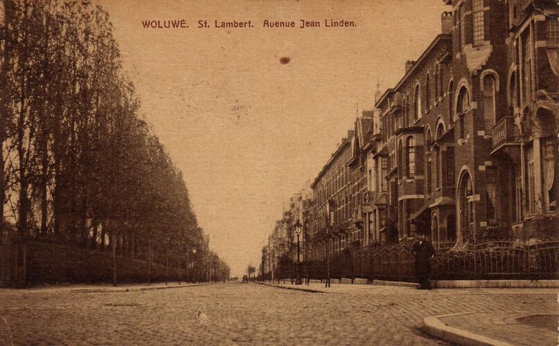 De Albert Jonnartlaan vanuit de Linthoutstraat, met links het domein Vergote (Gemeentelijk Museum van Sint-Lambrechts-Woluwe, postkaartenverzameling Daniel Frankignoul).
